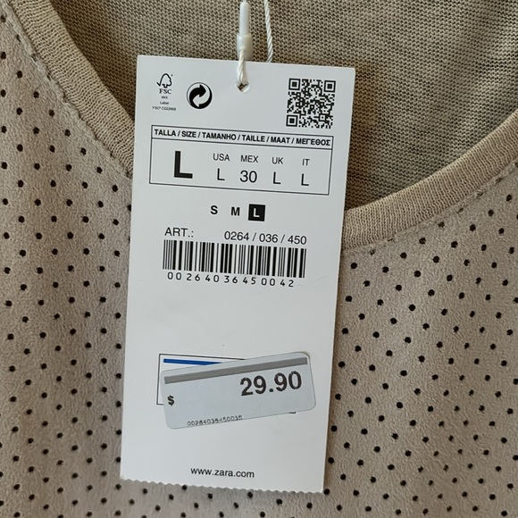 Never worn, perforated suede-look tank top.Zara sz L., cotton/linen fabric. - Picture 2 of 5
